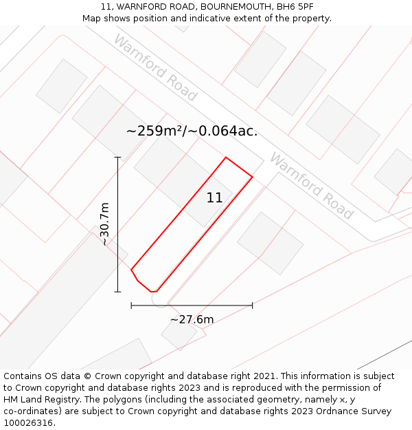 11, WARNFORD ROAD, BOURNEMOUTH, BH6 5PF: Plot and title map