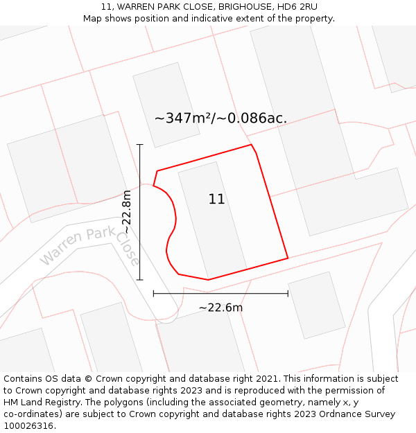 11, WARREN PARK CLOSE, BRIGHOUSE, HD6 2RU: Plot and title map