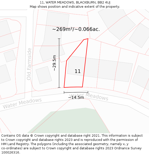 11, WATER MEADOWS, BLACKBURN, BB2 4UJ: Plot and title map