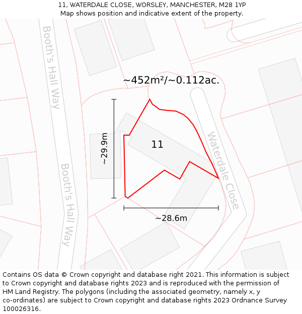 11, WATERDALE CLOSE, WORSLEY, MANCHESTER, M28 1YP: Plot and title map