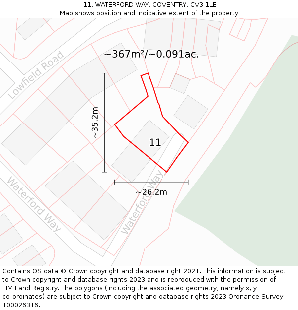 11, WATERFORD WAY, COVENTRY, CV3 1LE: Plot and title map