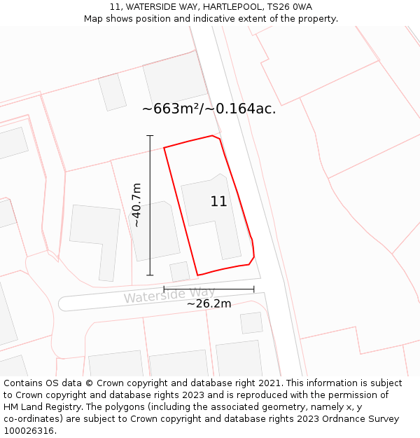 11, WATERSIDE WAY, HARTLEPOOL, TS26 0WA: Plot and title map