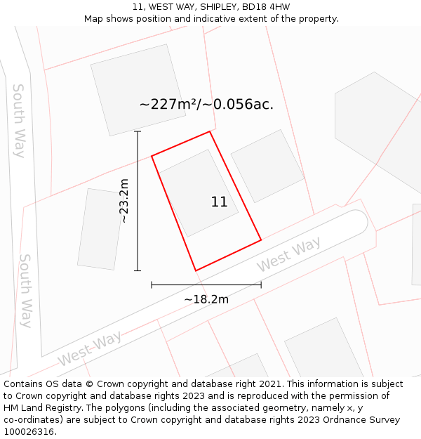 11, WEST WAY, SHIPLEY, BD18 4HW: Plot and title map