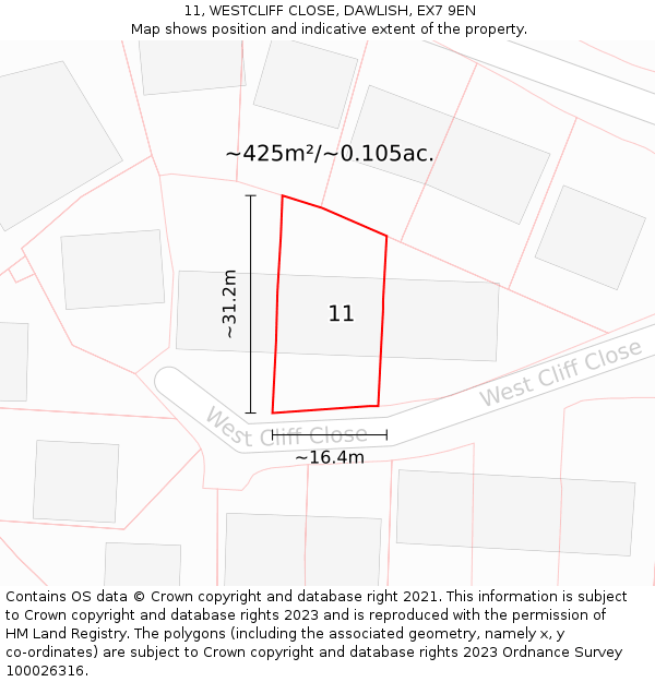 11, WESTCLIFF CLOSE, DAWLISH, EX7 9EN: Plot and title map