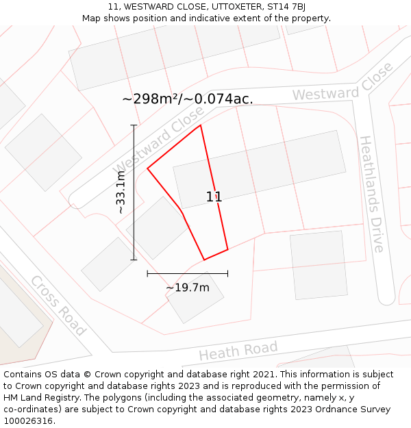 11, WESTWARD CLOSE, UTTOXETER, ST14 7BJ: Plot and title map