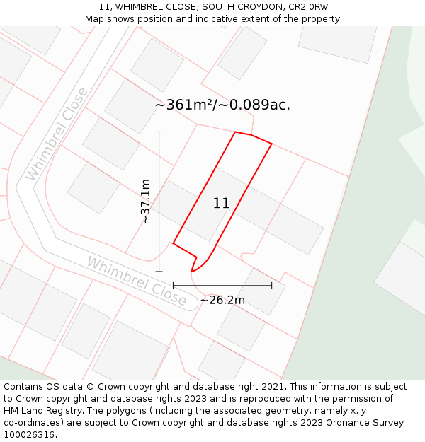 11, WHIMBREL CLOSE, SOUTH CROYDON, CR2 0RW: Plot and title map