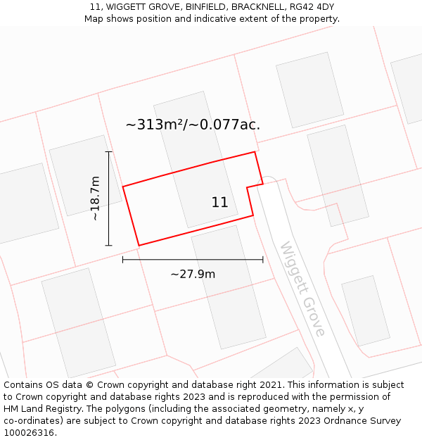 11, WIGGETT GROVE, BINFIELD, BRACKNELL, RG42 4DY: Plot and title map