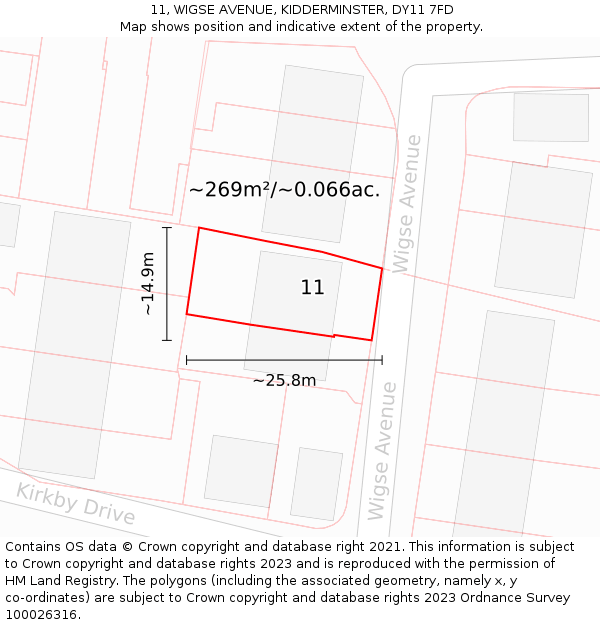 11, WIGSE AVENUE, KIDDERMINSTER, DY11 7FD: Plot and title map