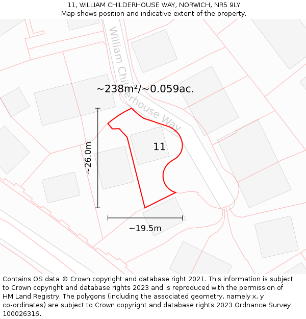 11, WILLIAM CHILDERHOUSE WAY, NORWICH, NR5 9LY: Plot and title map