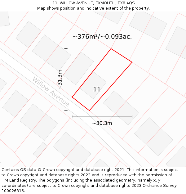 11, WILLOW AVENUE, EXMOUTH, EX8 4QS: Plot and title map