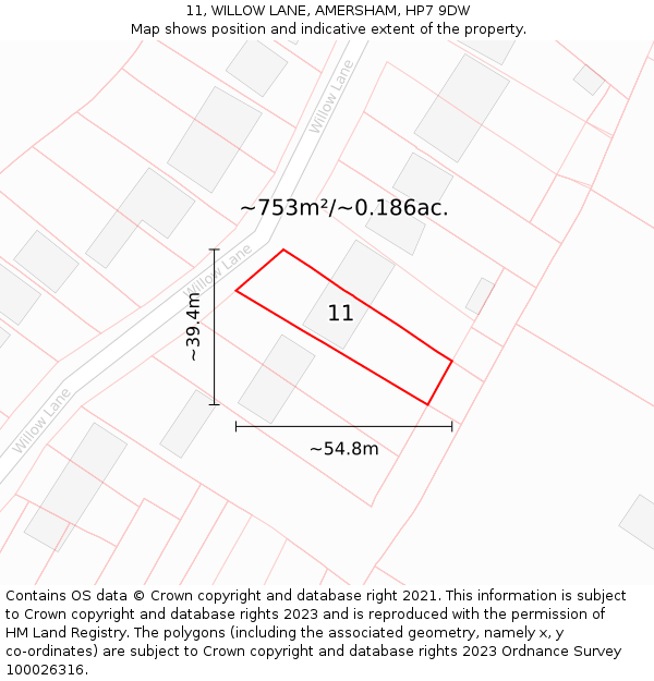 11, WILLOW LANE, AMERSHAM, HP7 9DW: Plot and title map