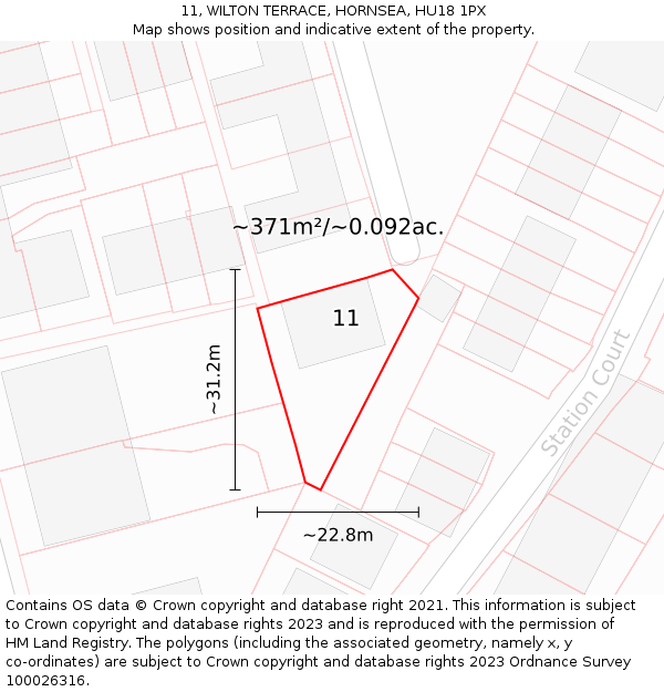 11, WILTON TERRACE, HORNSEA, HU18 1PX: Plot and title map