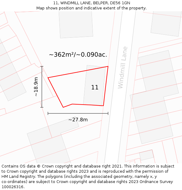 11, WINDMILL LANE, BELPER, DE56 1GN: Plot and title map