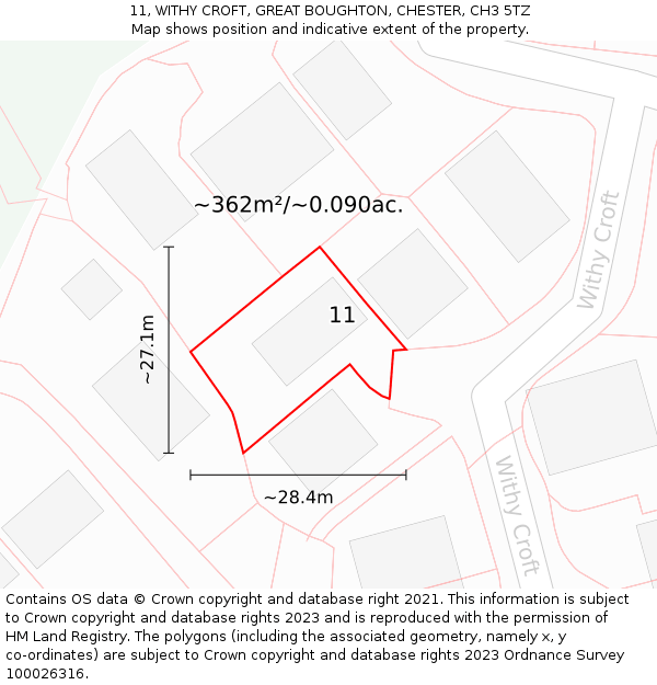 11, WITHY CROFT, GREAT BOUGHTON, CHESTER, CH3 5TZ: Plot and title map