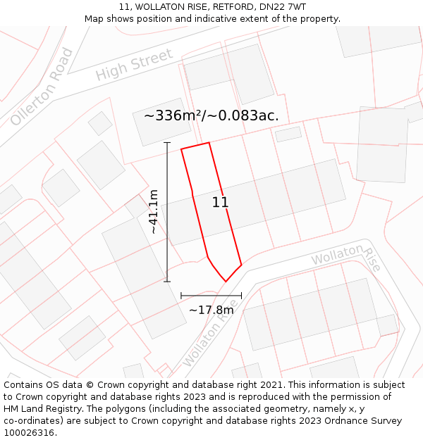 11, WOLLATON RISE, RETFORD, DN22 7WT: Plot and title map