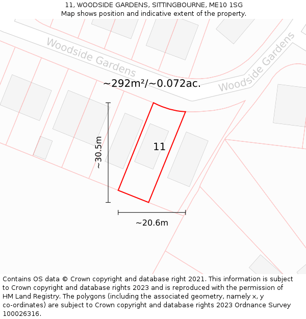 11, WOODSIDE GARDENS, SITTINGBOURNE, ME10 1SG: Plot and title map