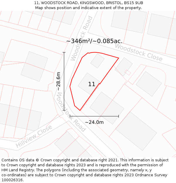 11, WOODSTOCK ROAD, KINGSWOOD, BRISTOL, BS15 9UB: Plot and title map