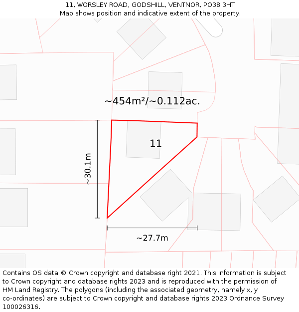 11, WORSLEY ROAD, GODSHILL, VENTNOR, PO38 3HT: Plot and title map