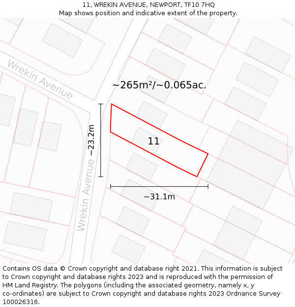 11, WREKIN AVENUE, NEWPORT, TF10 7HQ: Plot and title map