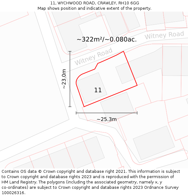 11, WYCHWOOD ROAD, CRAWLEY, RH10 6GG: Plot and title map