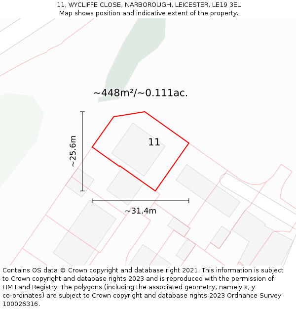 11, WYCLIFFE CLOSE, NARBOROUGH, LEICESTER, LE19 3EL: Plot and title map