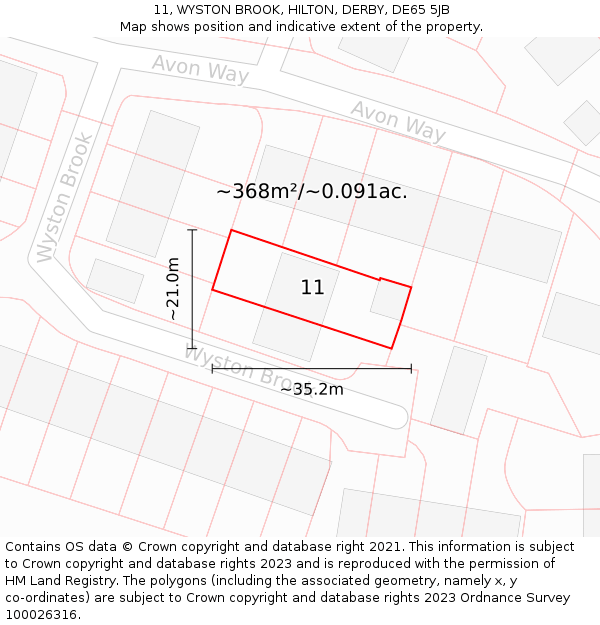 11, WYSTON BROOK, HILTON, DERBY, DE65 5JB: Plot and title map