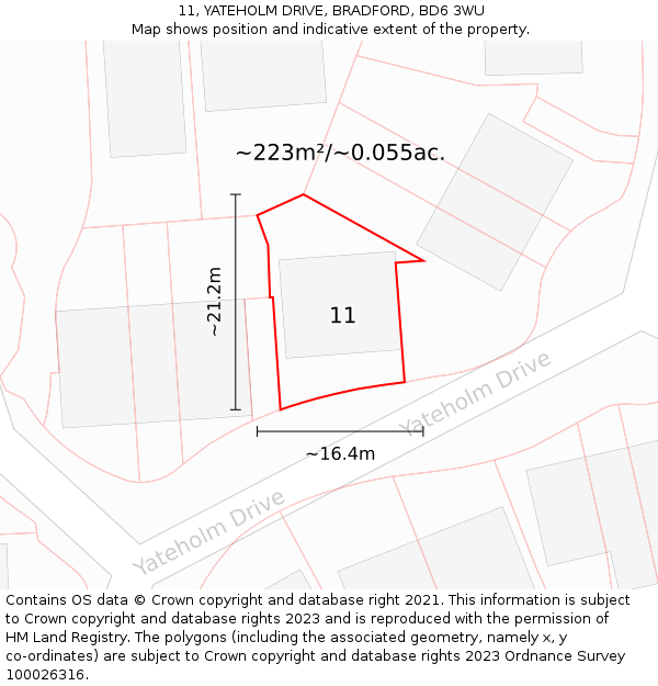 11, YATEHOLM DRIVE, BRADFORD, BD6 3WU: Plot and title map