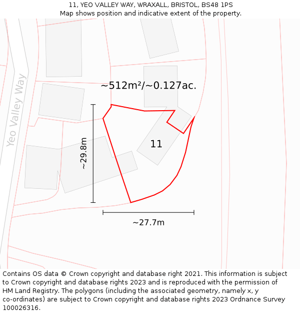 11, YEO VALLEY WAY, WRAXALL, BRISTOL, BS48 1PS: Plot and title map