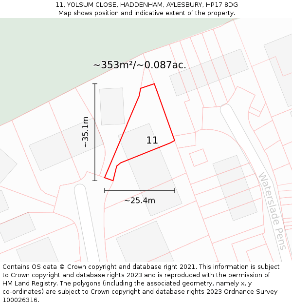 11, YOLSUM CLOSE, HADDENHAM, AYLESBURY, HP17 8DG: Plot and title map