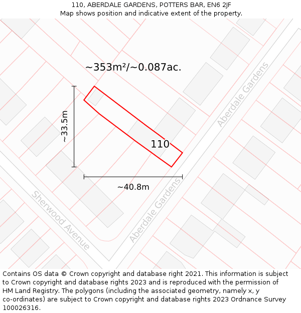 110, ABERDALE GARDENS, POTTERS BAR, EN6 2JF: Plot and title map