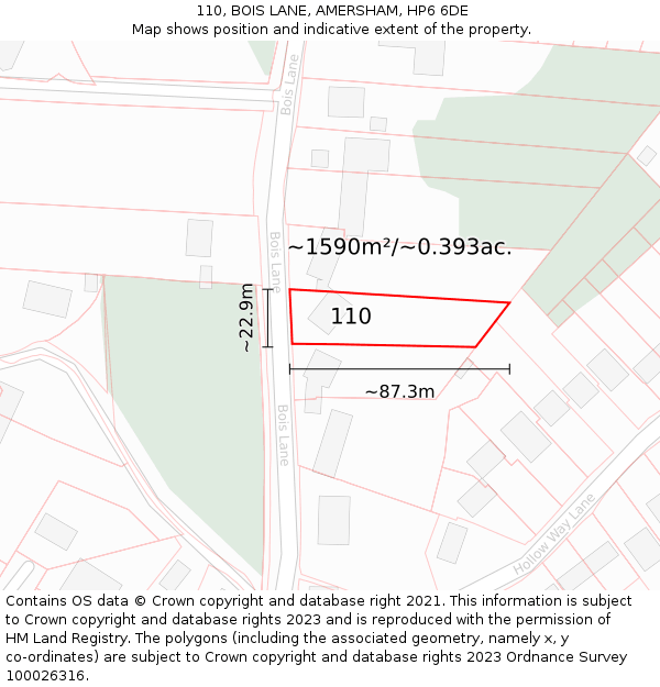 110, BOIS LANE, AMERSHAM, HP6 6DE: Plot and title map