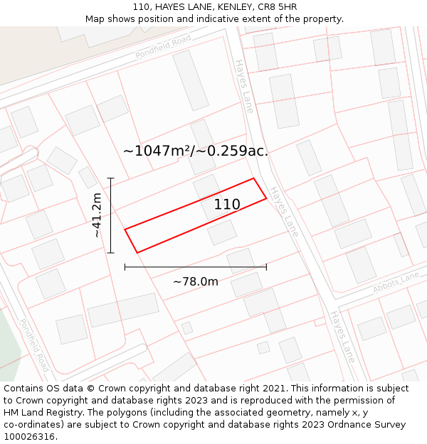 110, HAYES LANE, KENLEY, CR8 5HR: Plot and title map