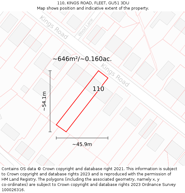 110, KINGS ROAD, FLEET, GU51 3DU: Plot and title map