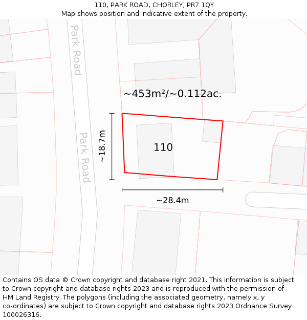 110, PARK ROAD, CHORLEY, PR7 1QY: Plot and title map