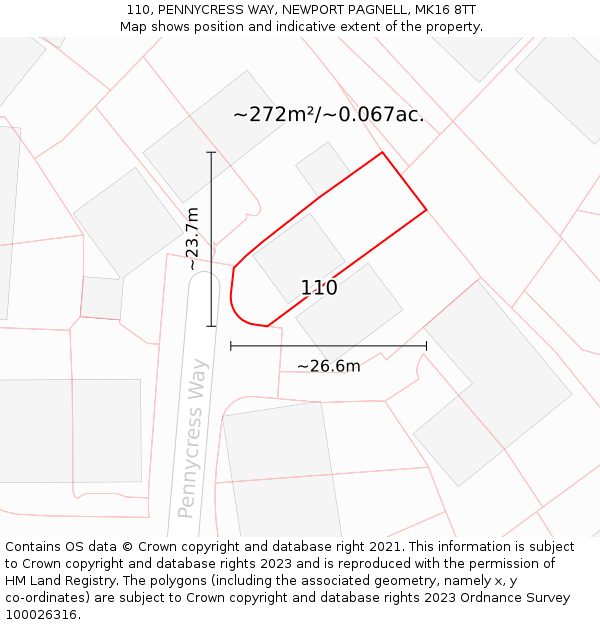 110, PENNYCRESS WAY, NEWPORT PAGNELL, MK16 8TT: Plot and title map