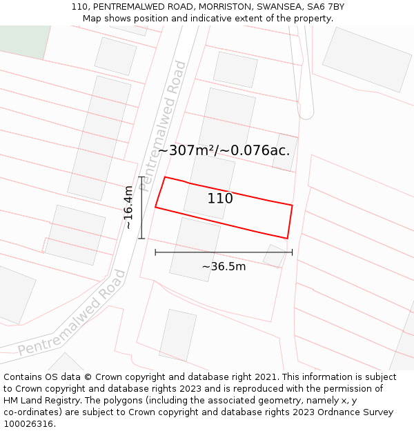 110, PENTREMALWED ROAD, MORRISTON, SWANSEA, SA6 7BY: Plot and title map