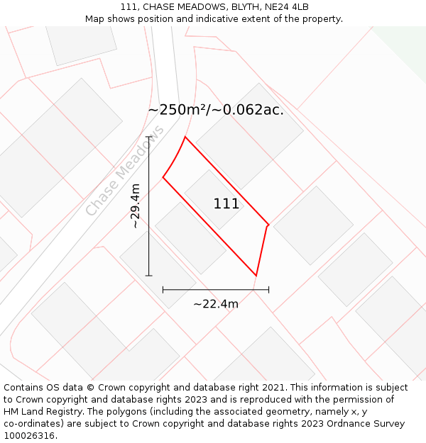 111, CHASE MEADOWS, BLYTH, NE24 4LB: Plot and title map