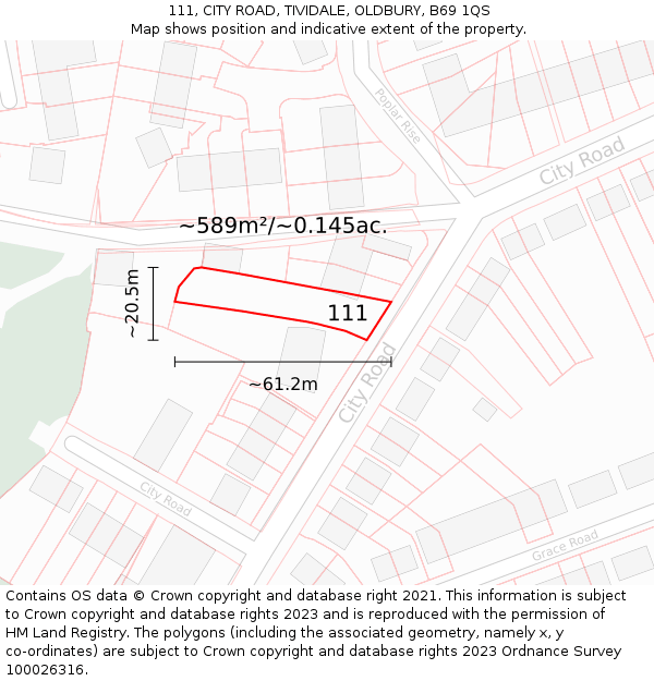 111, CITY ROAD, TIVIDALE, OLDBURY, B69 1QS: Plot and title map