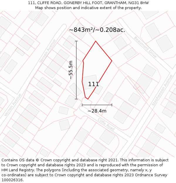 111, CLIFFE ROAD, GONERBY HILL FOOT, GRANTHAM, NG31 8HW: Plot and title map