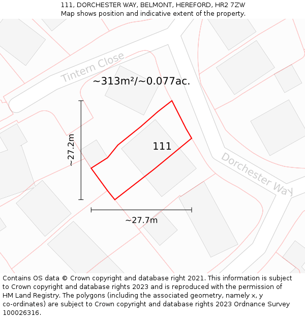 111, DORCHESTER WAY, BELMONT, HEREFORD, HR2 7ZW: Plot and title map