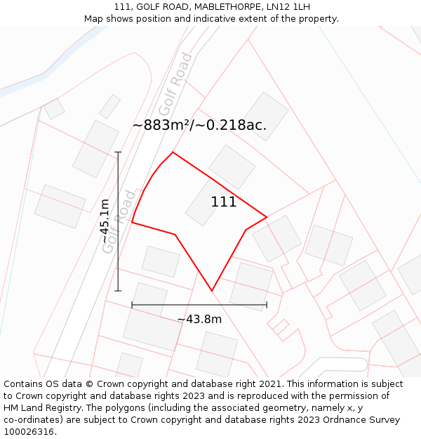 111, GOLF ROAD, MABLETHORPE, LN12 1LH: Plot and title map