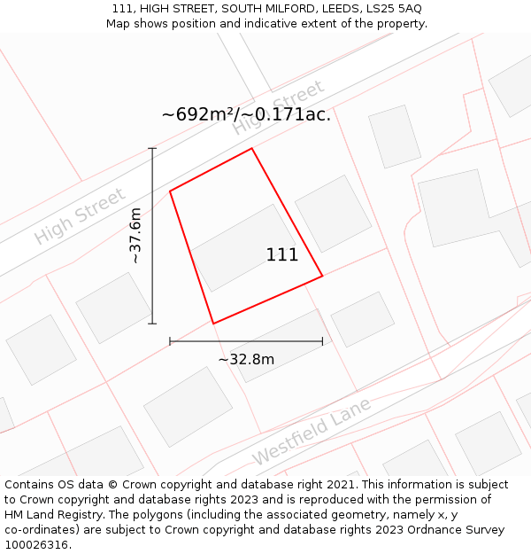 111, HIGH STREET, SOUTH MILFORD, LEEDS, LS25 5AQ: Plot and title map