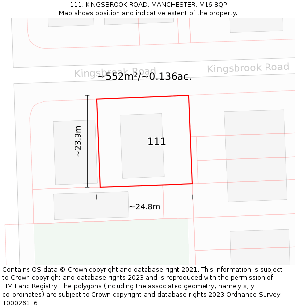 111, KINGSBROOK ROAD, MANCHESTER, M16 8QP: Plot and title map