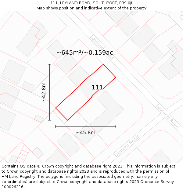 111, LEYLAND ROAD, SOUTHPORT, PR9 0JL: Plot and title map