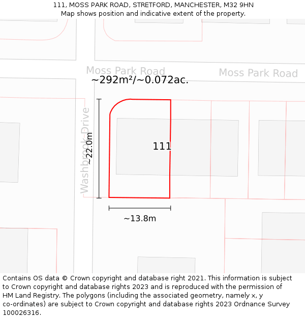 111, MOSS PARK ROAD, STRETFORD, MANCHESTER, M32 9HN: Plot and title map