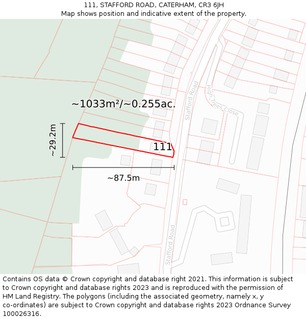 111, STAFFORD ROAD, CATERHAM, CR3 6JH: Plot and title map