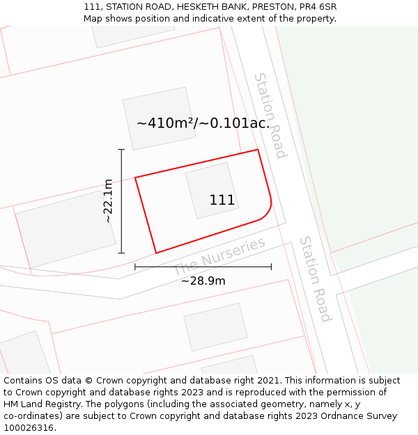 111, STATION ROAD, HESKETH BANK, PRESTON, PR4 6SR: Plot and title map