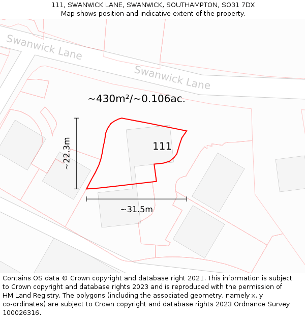 111, SWANWICK LANE, SWANWICK, SOUTHAMPTON, SO31 7DX: Plot and title map