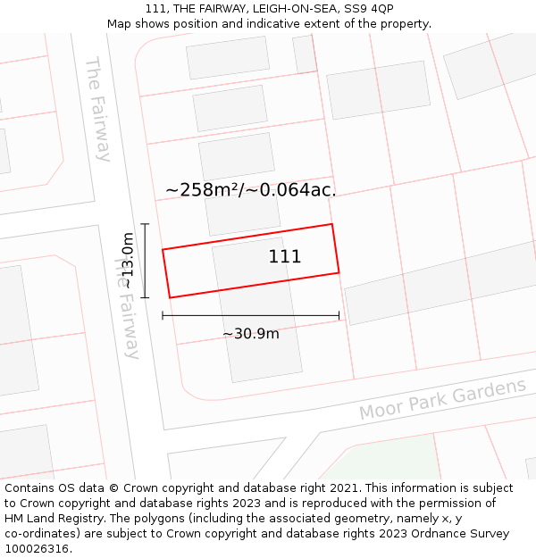 111, THE FAIRWAY, LEIGH-ON-SEA, SS9 4QP: Plot and title map