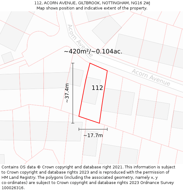 112, ACORN AVENUE, GILTBROOK, NOTTINGHAM, NG16 2WJ: Plot and title map